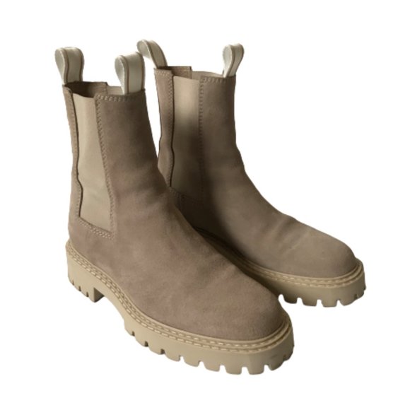 Last Daze Chelsea Boots Booties Womens 41 10 Tan Beige Elastic Side Panel Chunky - Picture 3 of 12